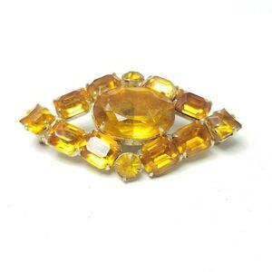 Vintage Orange Yellow Sunshine Color Rhinestone Cluster Brooch, Retro 70s Style
